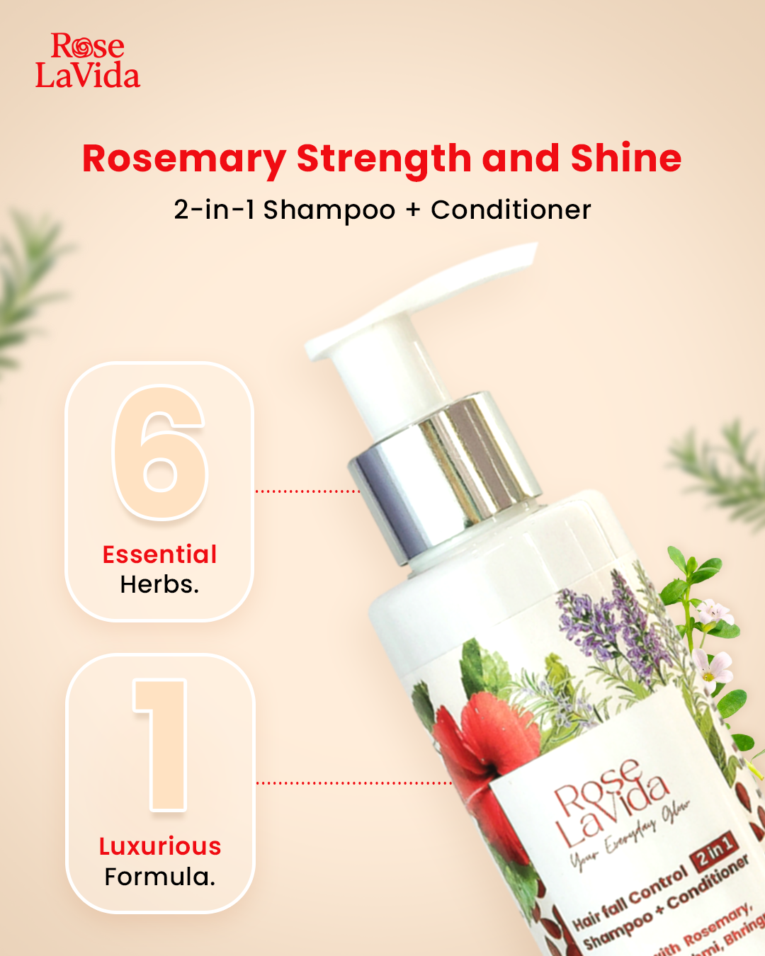 Rosemary Strength & Shine 2 in 1 Shampoo + Conditioner for Hair fall Control | For All Hair Types | Women & Men