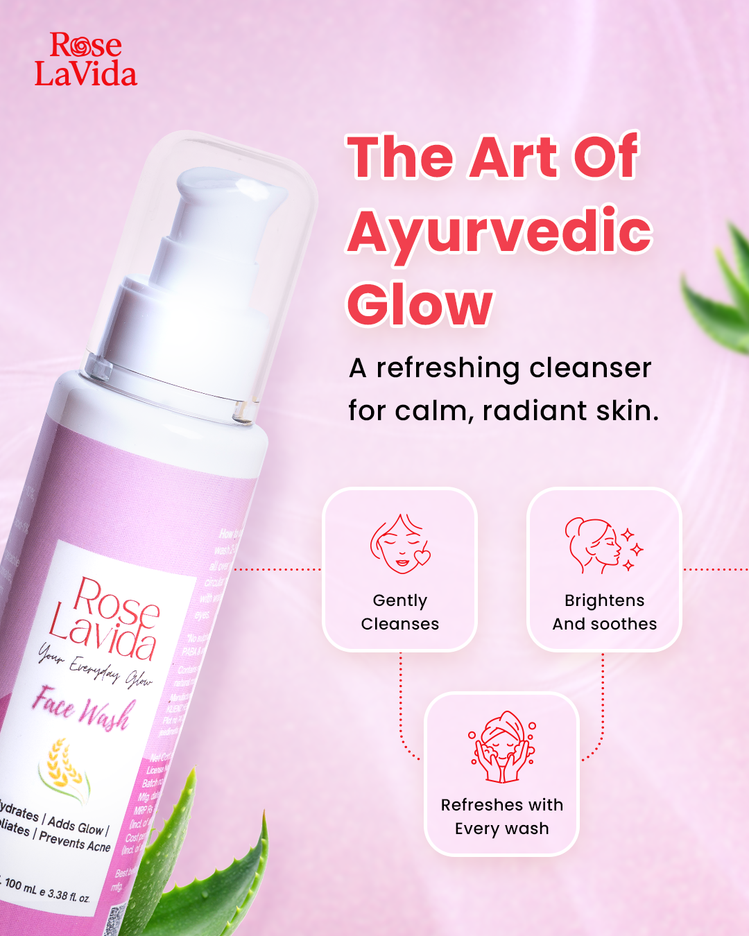Ayurvedic Rice Aloe Radiance Cleanser | Gentle & Non-drying | For All Skin Types | Women & Men